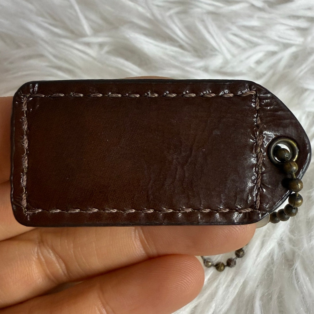 1.5" y2k COACH Brown Patent Leather Fob Bag Charm Hang tag Hangtag