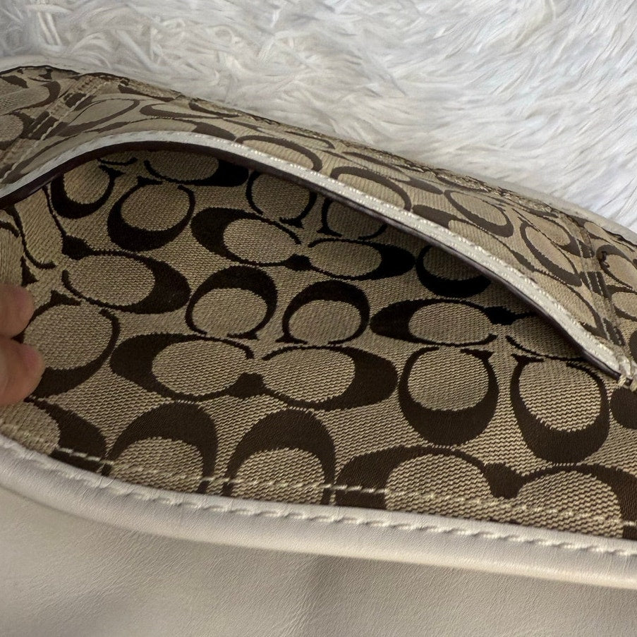 y2k COACH 2007 Bleeker 11434 Brown Bone Canvas Flap Shoulder Bag