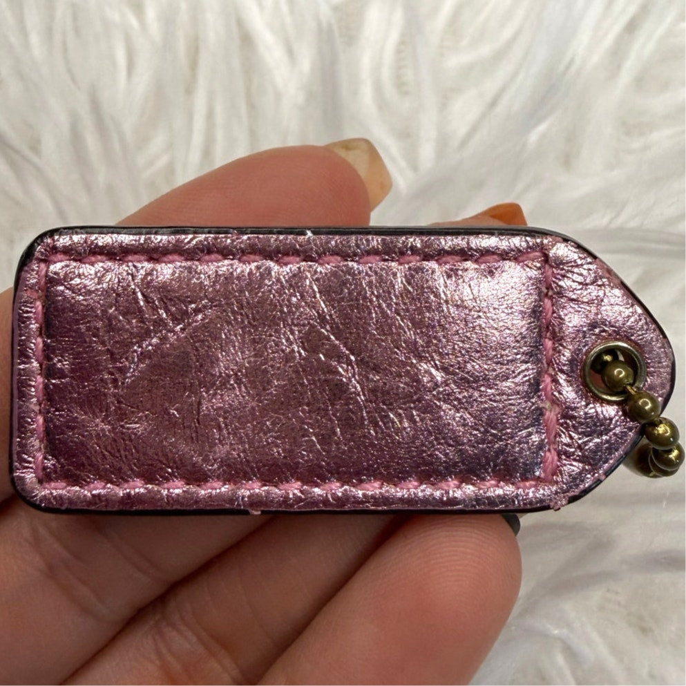 1.5” y2k COACH Metallic Pink Fob Bag Charm Hang tag Hangtag