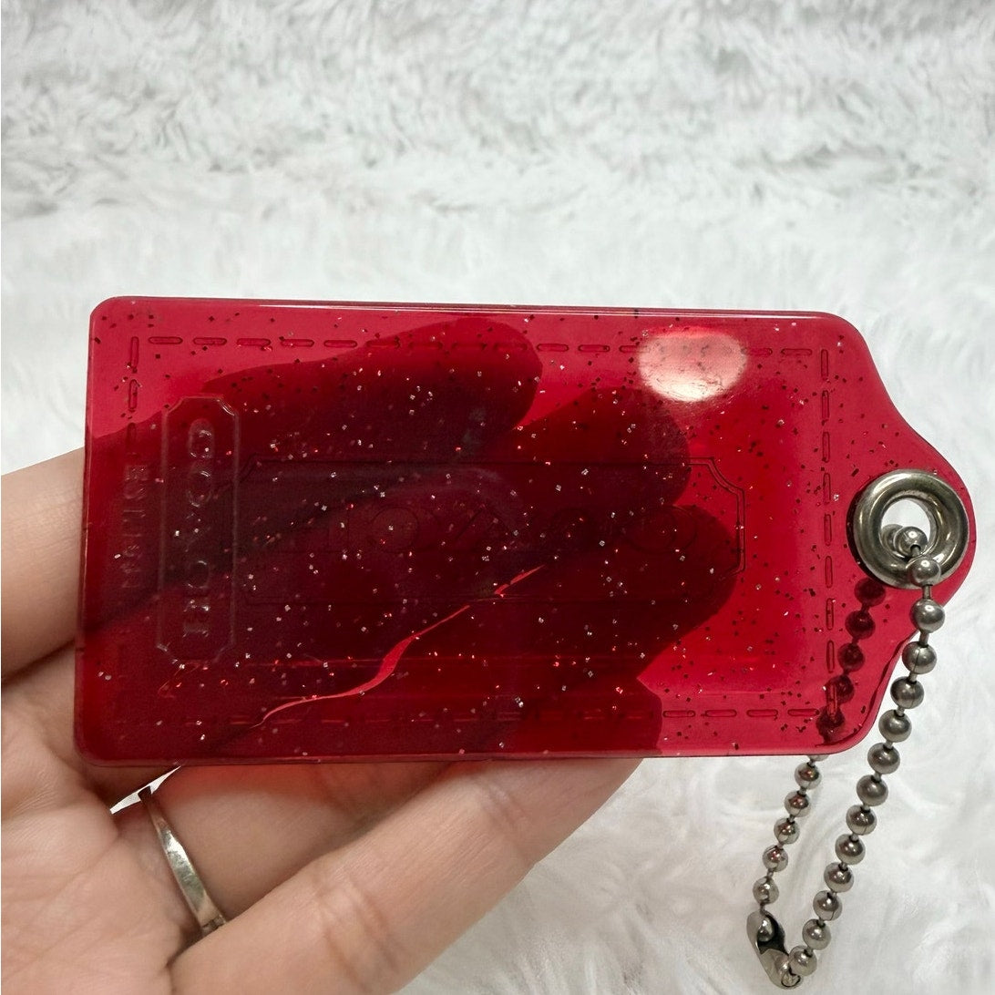 3" COACH Poppy Red Glitter Fob Bag Charm Hang tag Hangtag