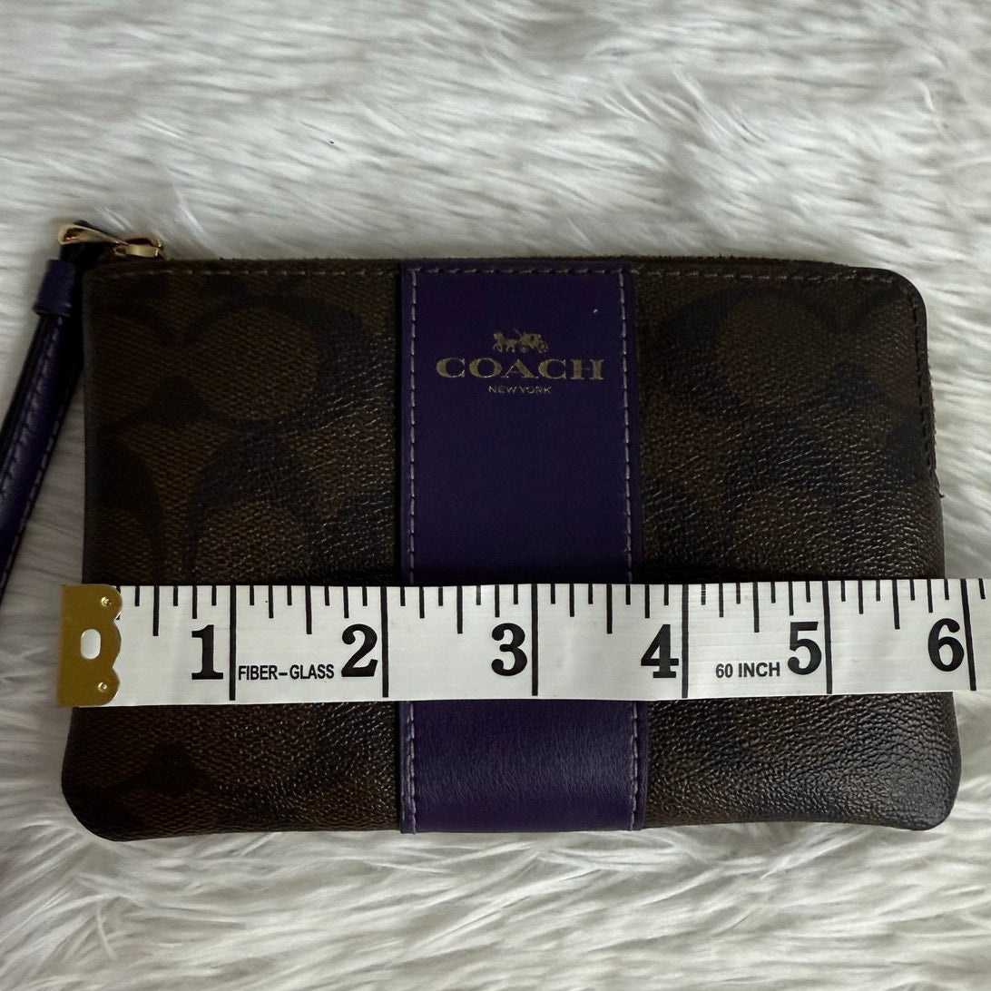 COACH Purple Brown Signature Coated Canvas Wristlet