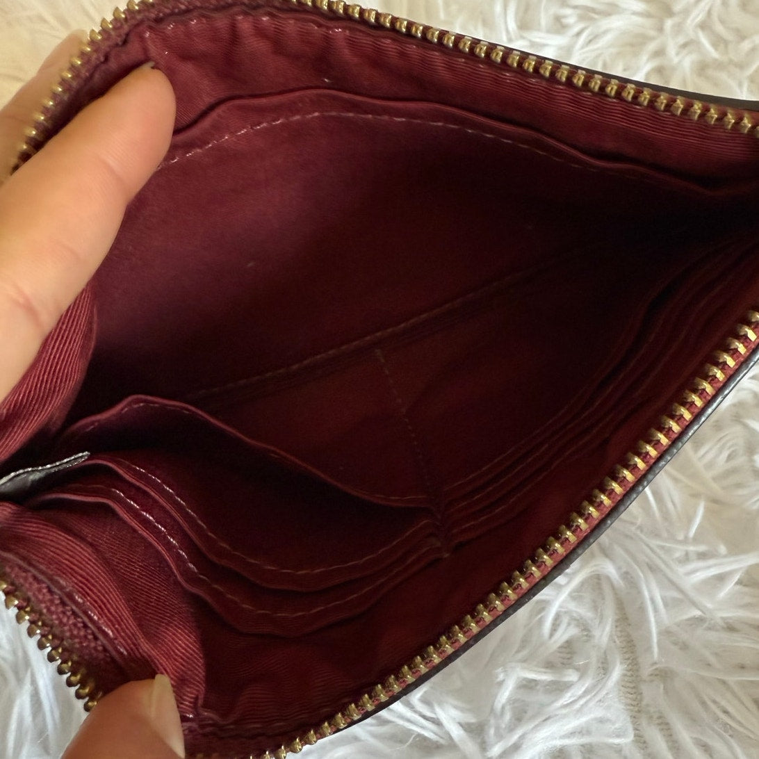 COACH Brown Burgundy Coat Canvas Wristlet w/ Card Slots