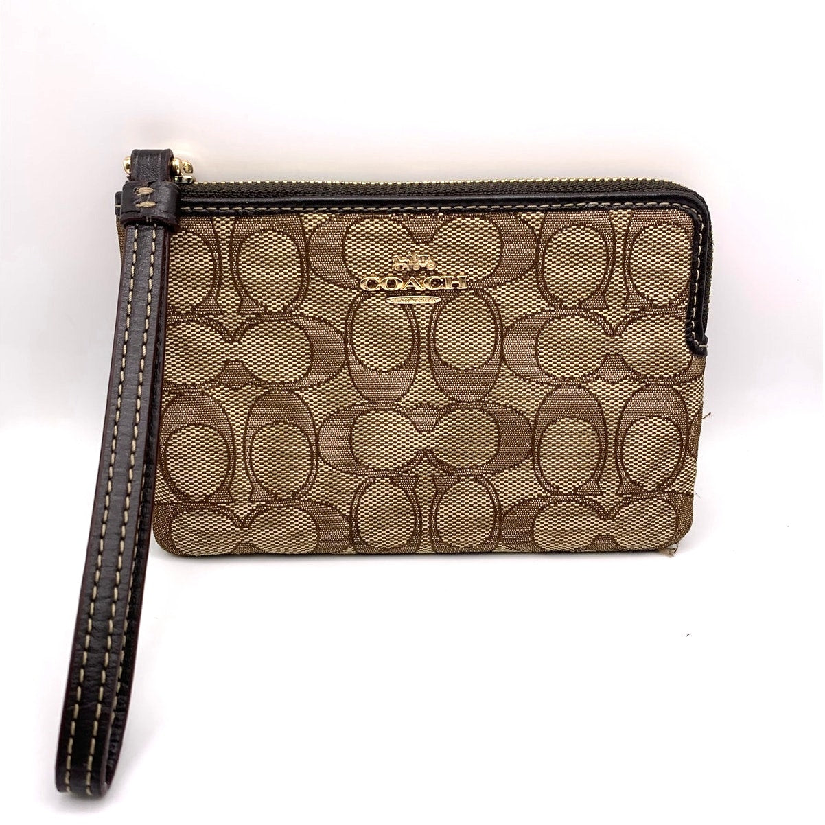 SALE COACH Brown Signature Canvas Wristlet
