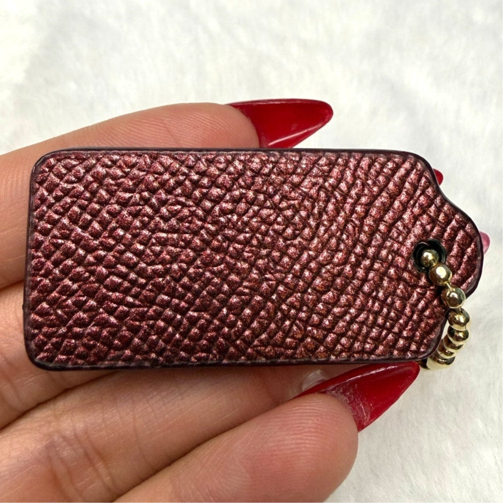 1.5" COACH Metallic Burgundy Fob Bag Charm Hang tag Hangtag