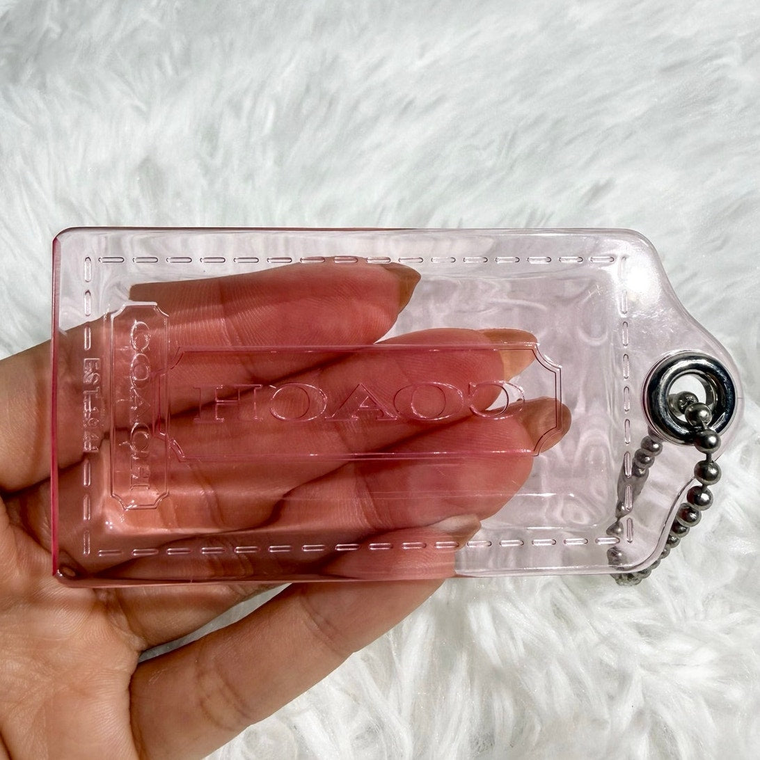 3" COACH Poppy Pink Clear Fob Bag Charm Hang tag Hangtag