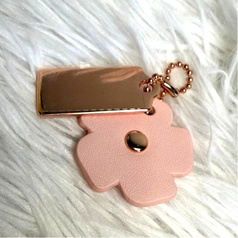 1" COACH Gold Tea Rose Pink Flower Floral Bag Charm Hang Tag Hangtag