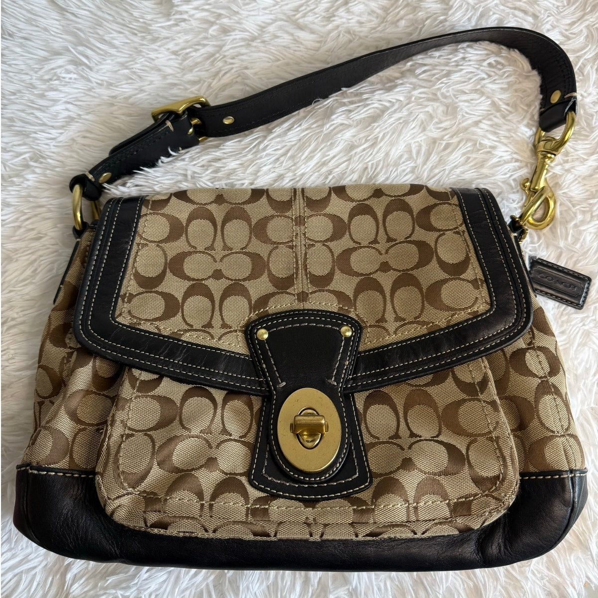 y2k COACH Black Brown Khaki Signature Legacy Flip Turnlock
