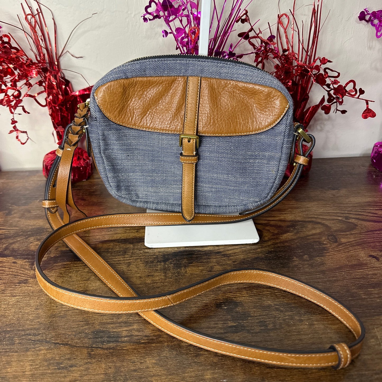 SALE FOSSIL Denim Kendall Crossbody Chambray