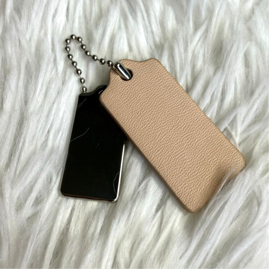 1.5" COACH Cream Silver Hang Tag Key Fob Bag Charm Set