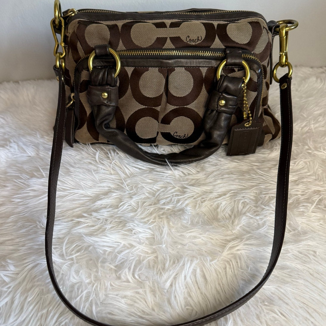 y2k COACH 2009 Brown Signature Canvas Parker Op Art Satchel Shoulder Bag