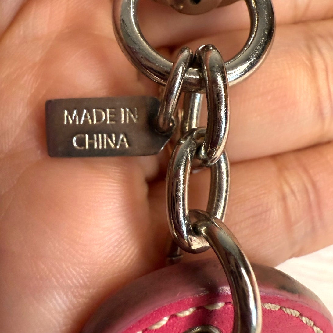 y2k COACH Red Pink Patent Leather Bag Charm Key Fob