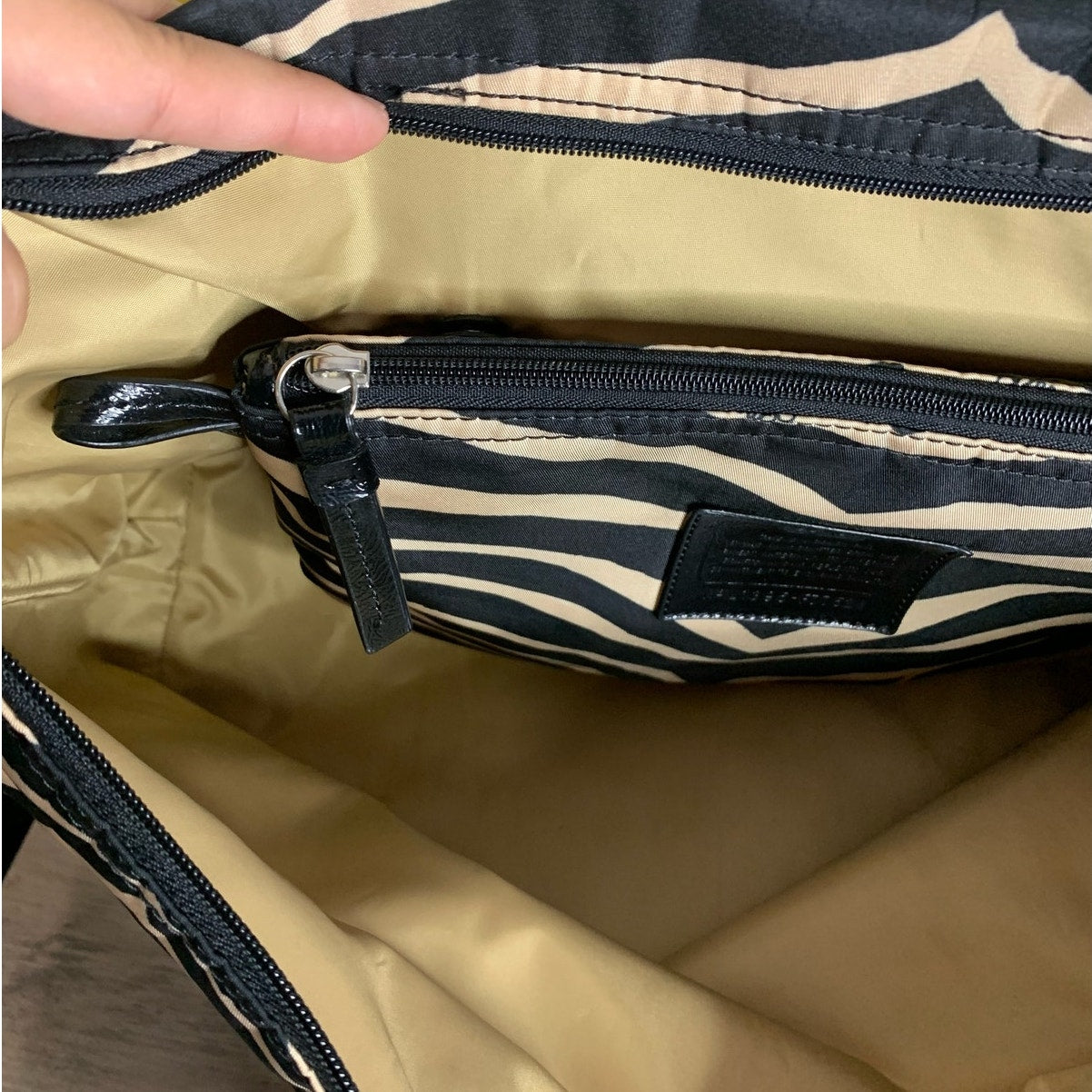 Coach y2k Devin Black and Tan Zebra Print Nylon Overnight Tote & Pouch