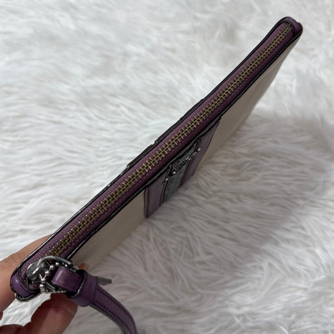 COACH Cream Purple Floral Wristlet