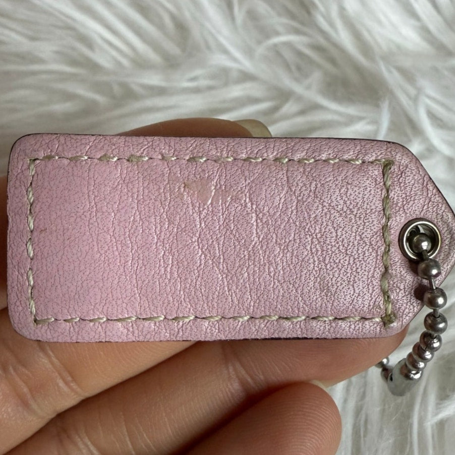 1.5" y2k COACH Vintage Tan Pink Fob Bag Charm Hang tag Hangtag