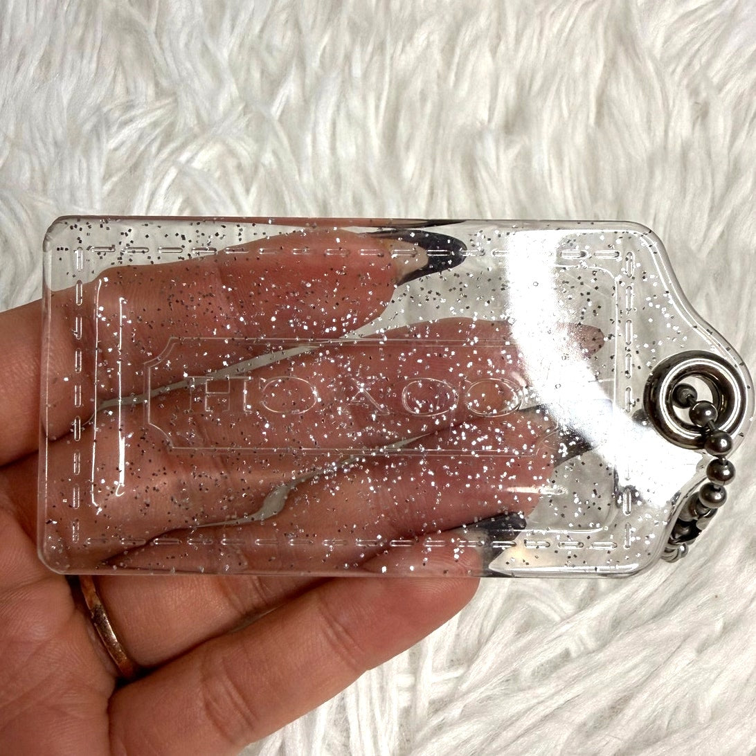 3" COACH Poppy Clear Silver Fob Bag Charm Hang tag Hangtag