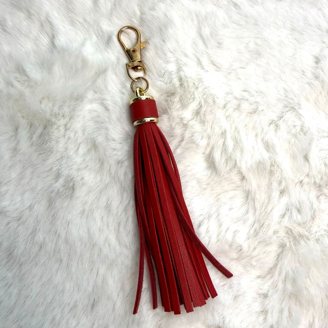 NEW Dark Red Tassel Bag Charm Tassels Keychains Purse Fashion Charm
