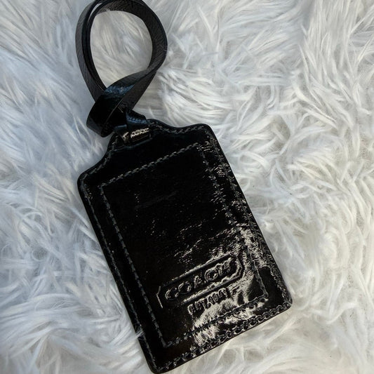 y2k COACH Black Patent Leather Luggage Tag Bag Charm