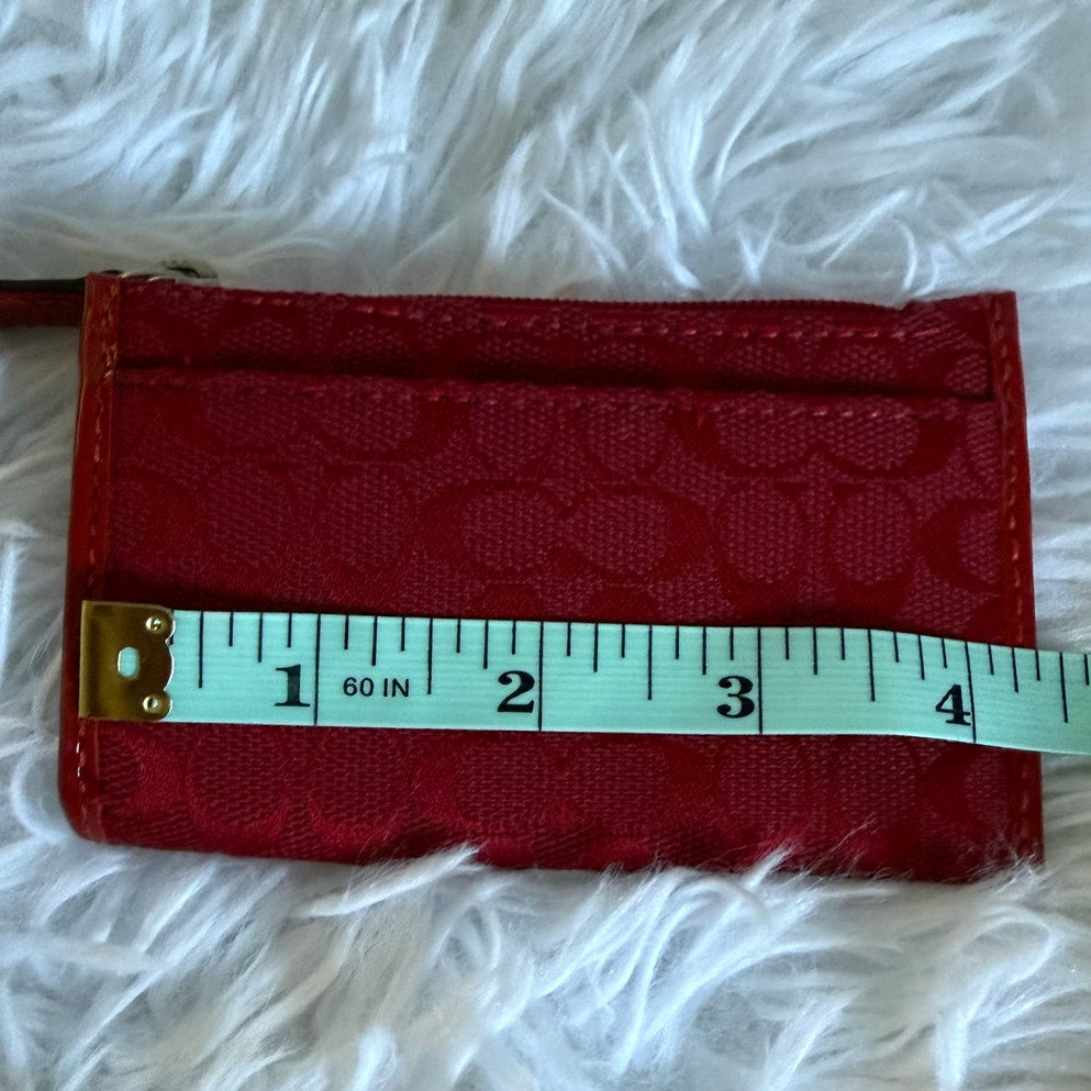 y2k Coach Vintage Red Signature Card Wallet with Chain Ring