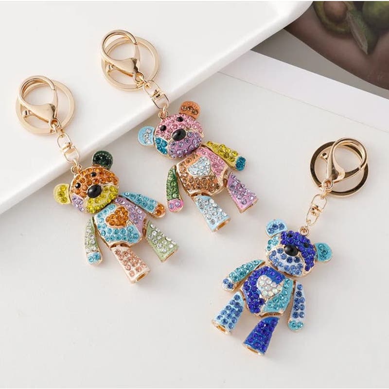 Bear Bag Keychain Bag Charm Key Fob Colorful Rhinestone