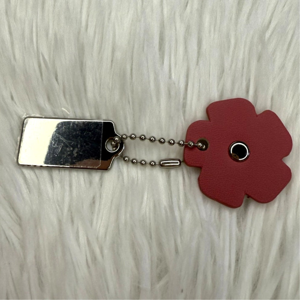 1" COACH Silver Tea Rose Flower Floral Bag Charm Hang Tag