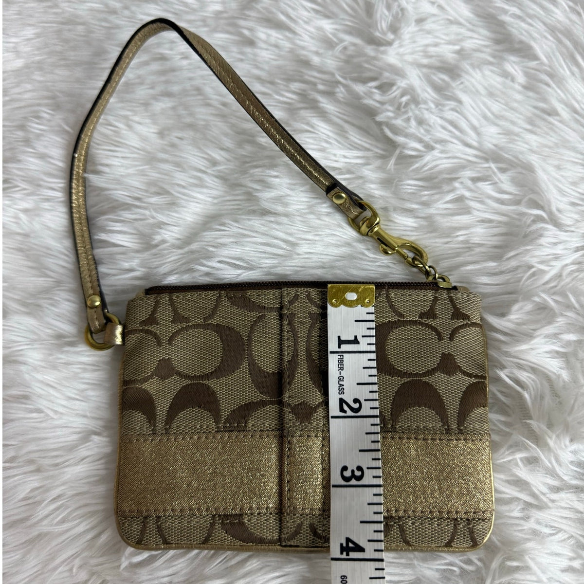 COACH Brown Gold Signature Canvas Wristlet