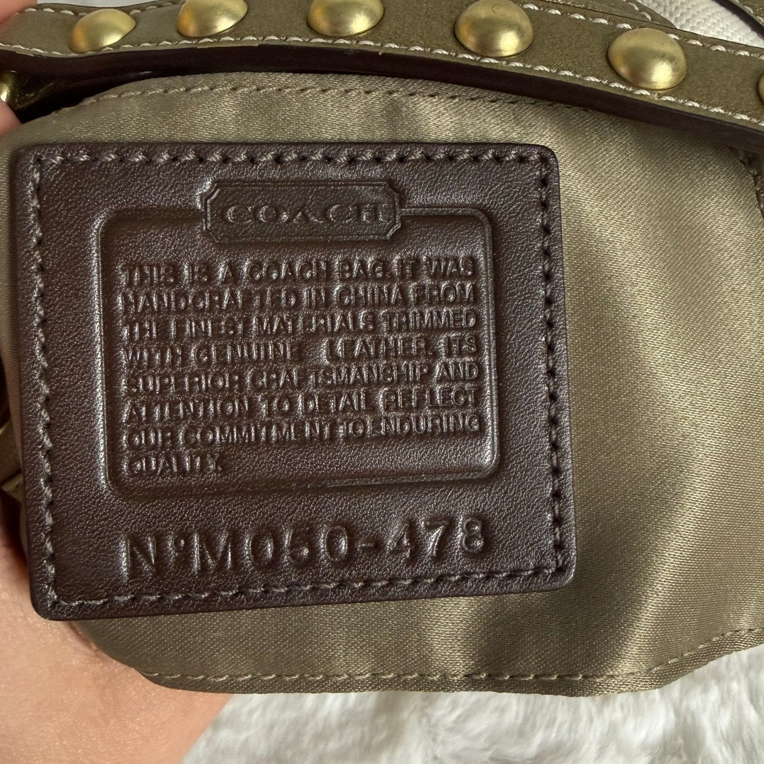 Vintage Coach y2k Rare Pouchette Metallic Bronze Zebra Top Handle Studded Bag