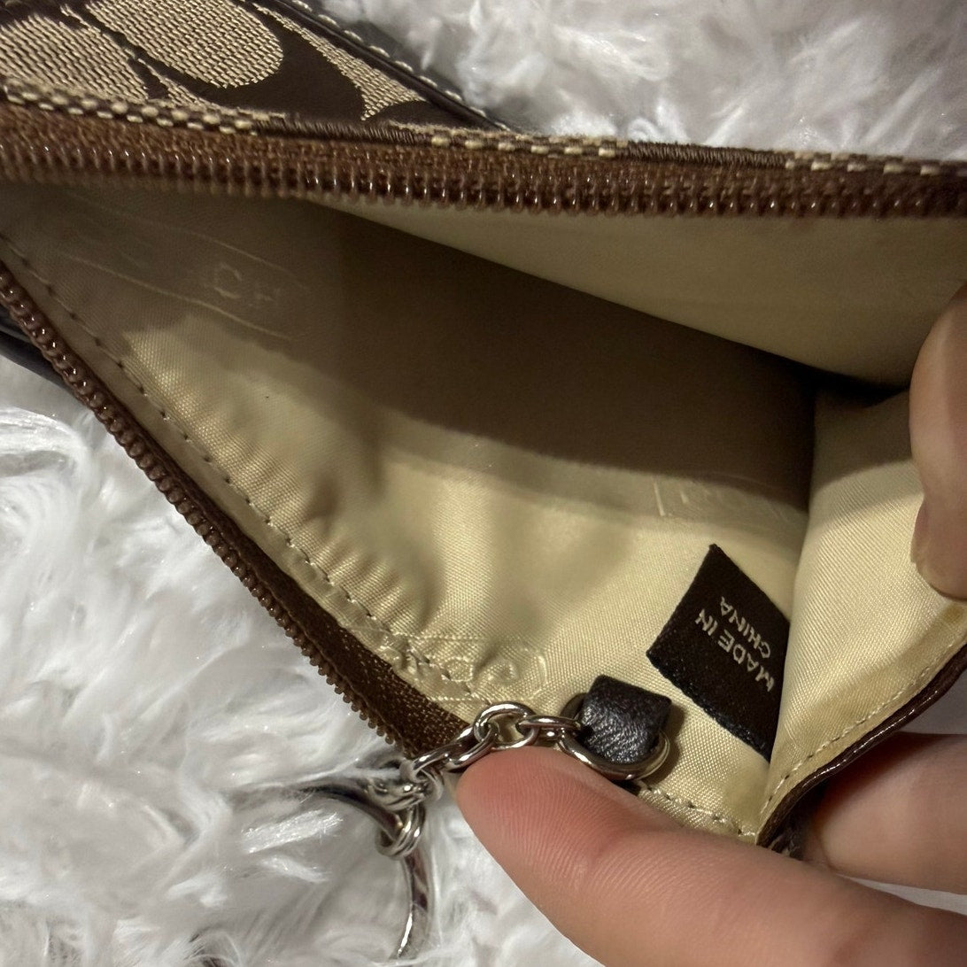 y2k COACH Soho Brown Signature Canvas Coin purse Card Holder Keychain