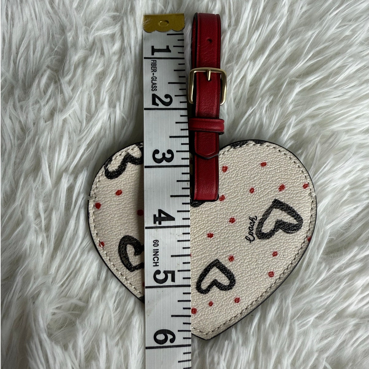 Coach Luggage Tag Red Heart Print Canvas