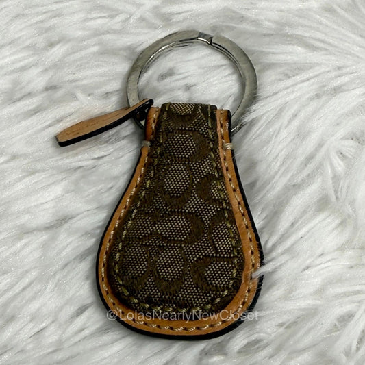 y2k COACH Brown Tan Signature Canvas Bag Charm Keychain