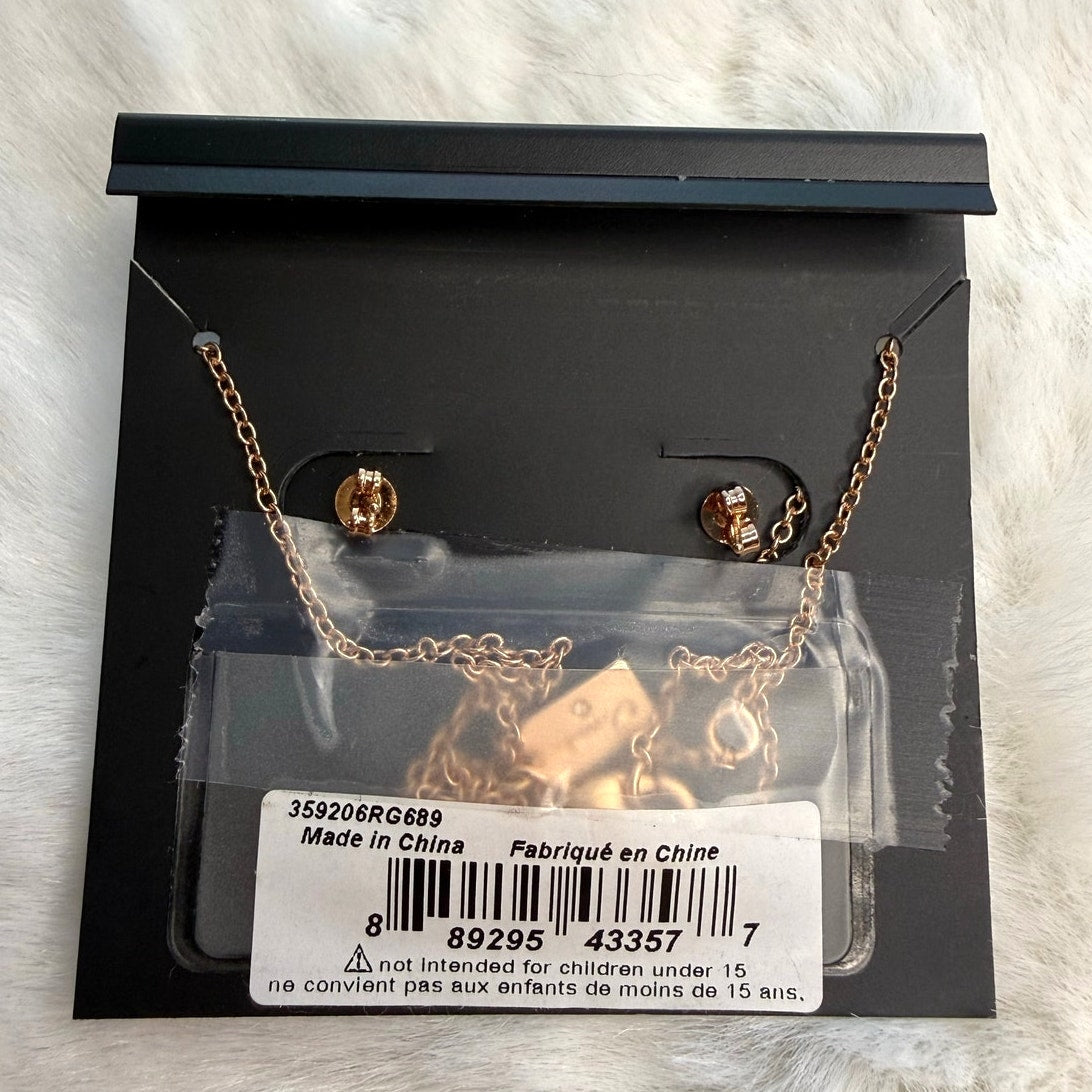 NWT COACH Signature Rose Gold Tone Floral Earrings Studs and Necklace Set