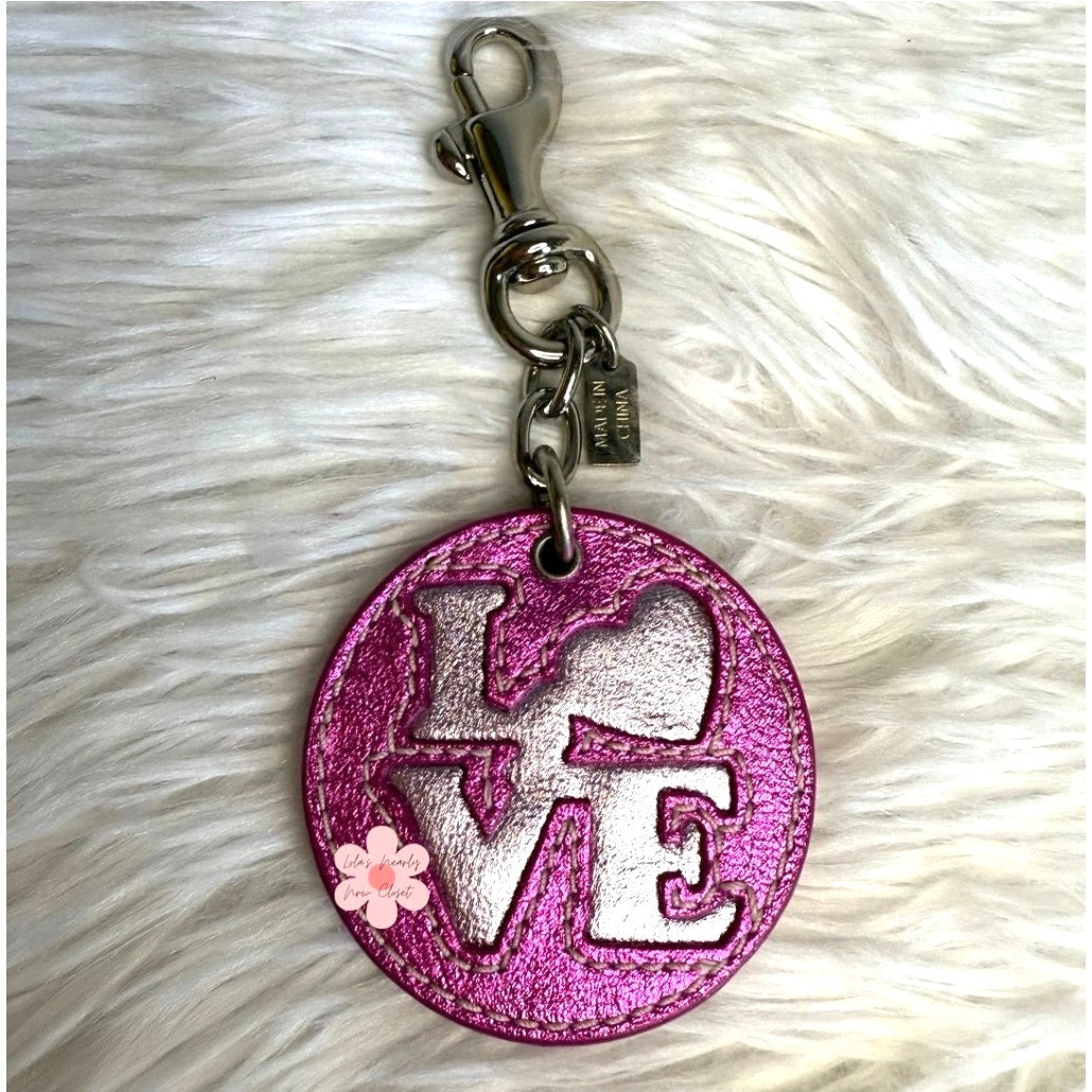 y2k COACH Vintage LOVE Silver Pink Bag Charm Key Fob