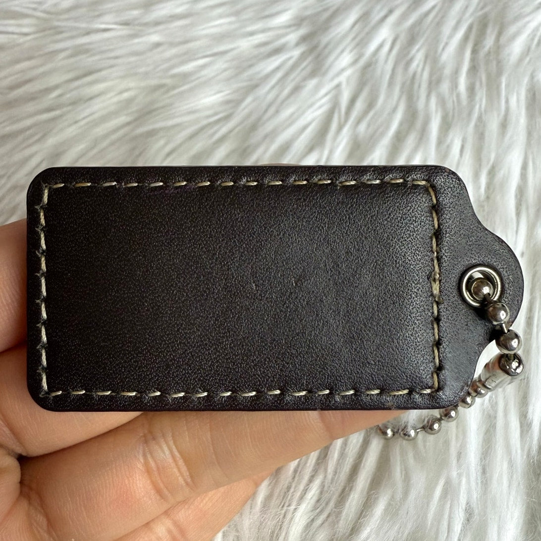 2" COACH Brown Silver Fob Bag Charm Hang tag Hangtag