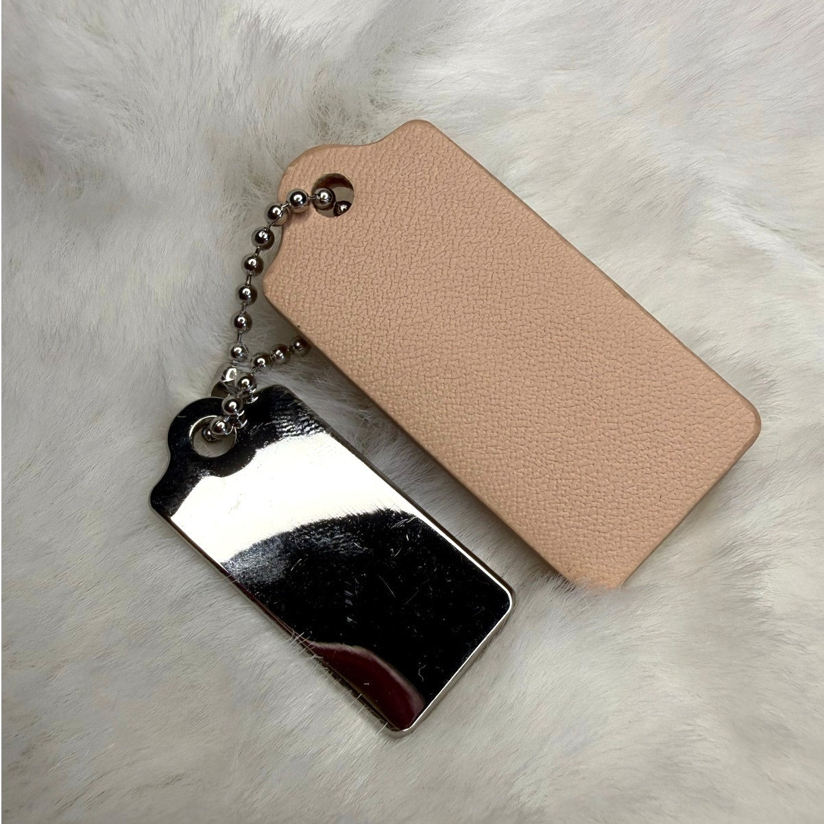 1.5" COACH Cream Silver Hang Tag Key Fob Bag Charm Set