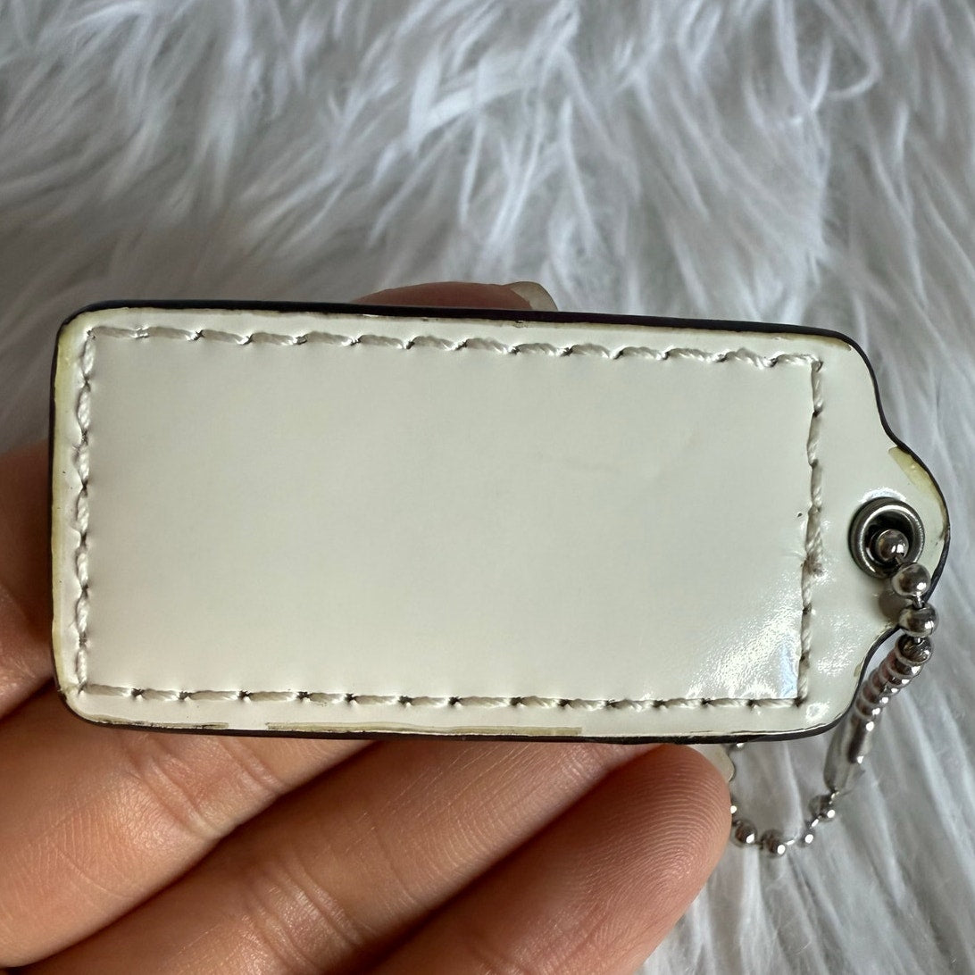 2" COACH White Patent Leather Fob Bag Charm Hang tag Hangtag