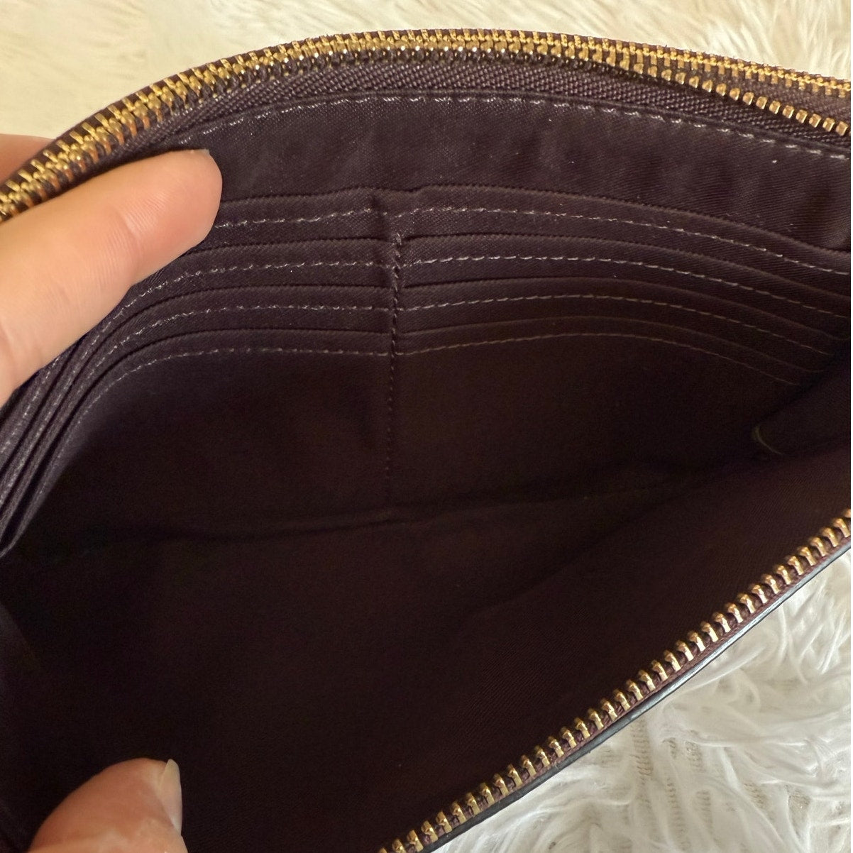 COACH Brown Double Zipper Wristlet with Card Slot