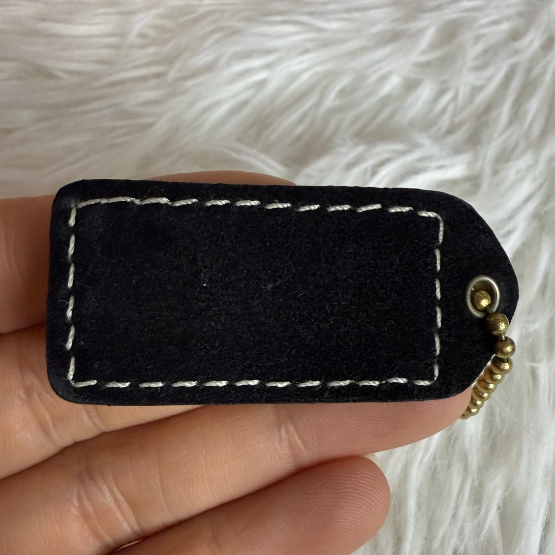 1.5" y2k COACH Black Suede Fob Bag Charm Hang tag Hangtag