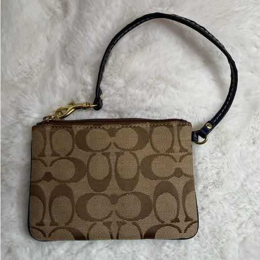 COACH Blue Brown Signature Canvas Wristlet