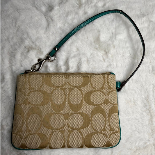 COACH Green Khaki Signature Canvas Wristlet