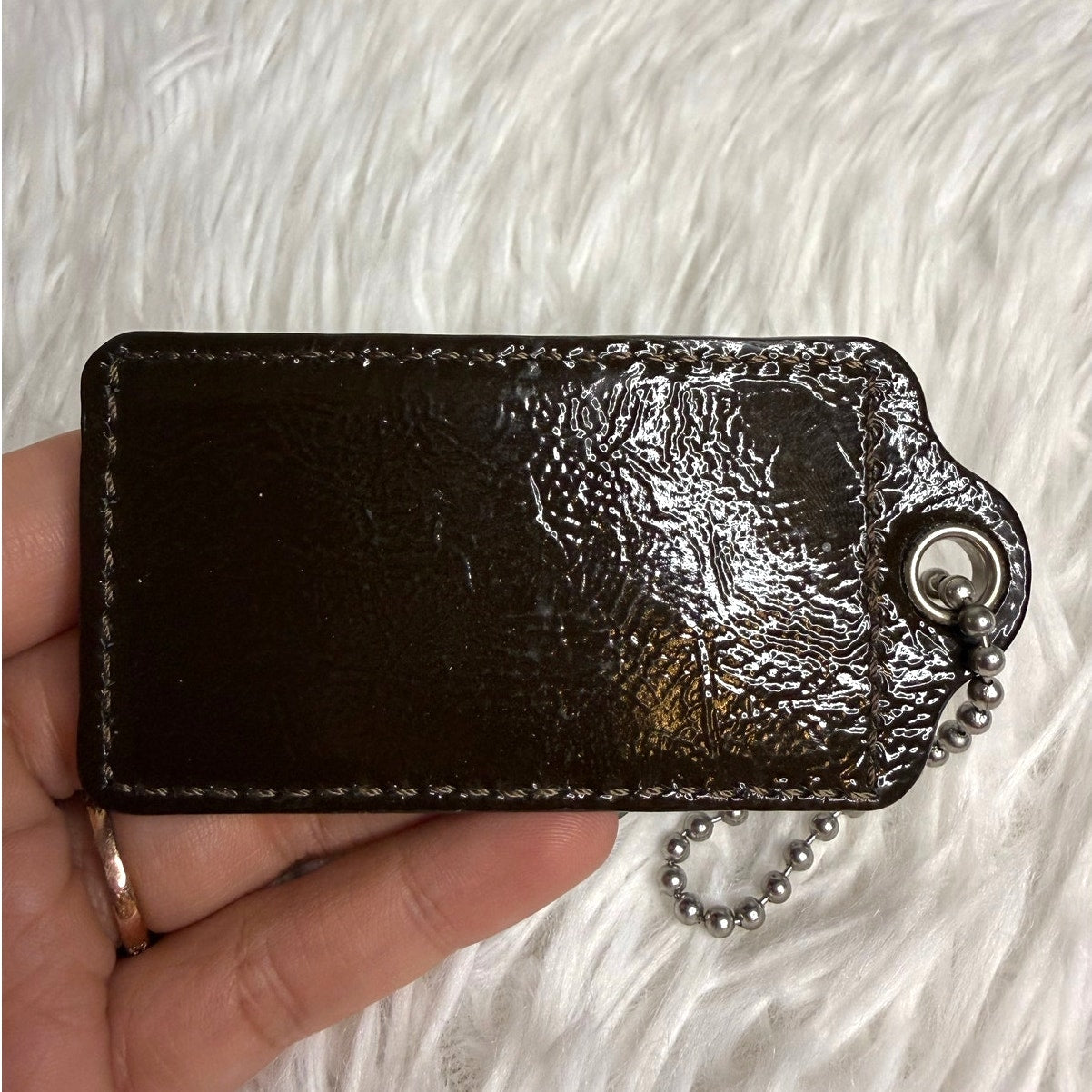 2.5" COACH Brown Patent Leather Fob Bag Charm Hang tag Hangtag