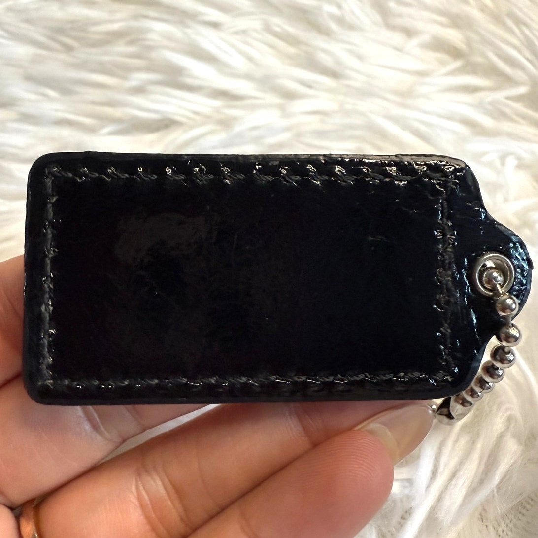 2" COACH Black Patent Leather Fob Bag Charm Hang tag Hangtag