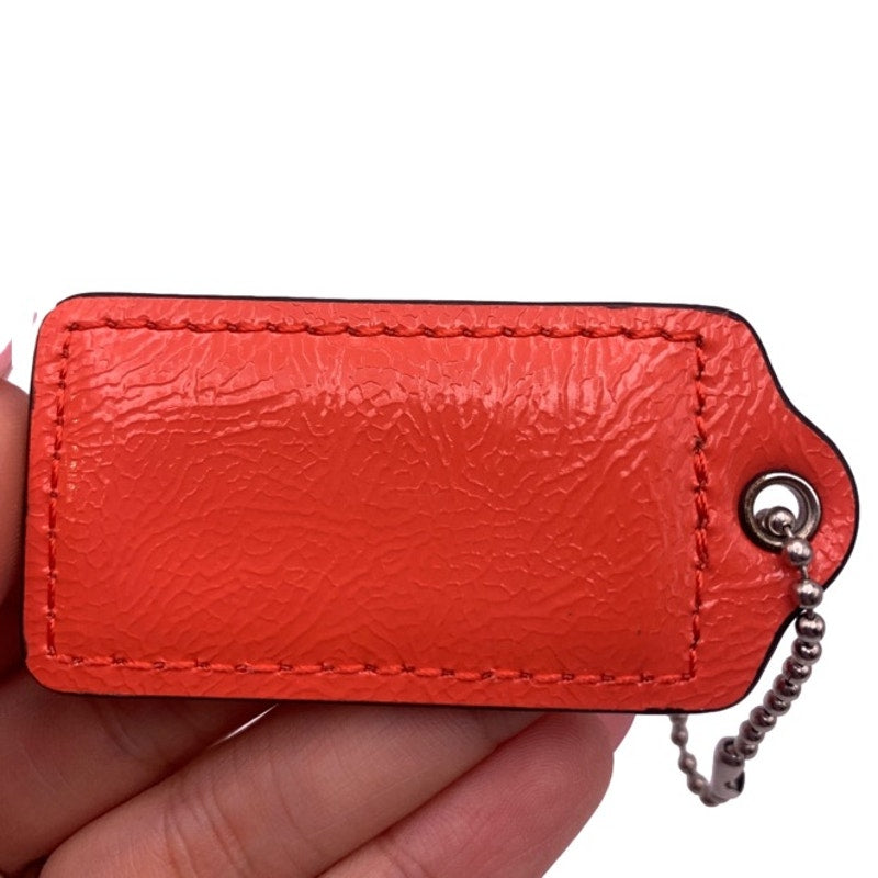2" COACH Patent Leather Orange Fob Bag Charm Hang tag Hangtag