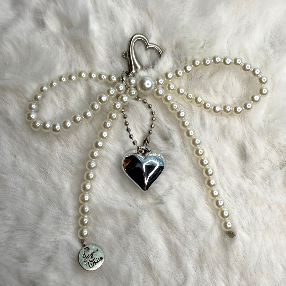 White Bowknot Heart Sweet Charm Pearl Bow Bag Charm Fashion Charm
