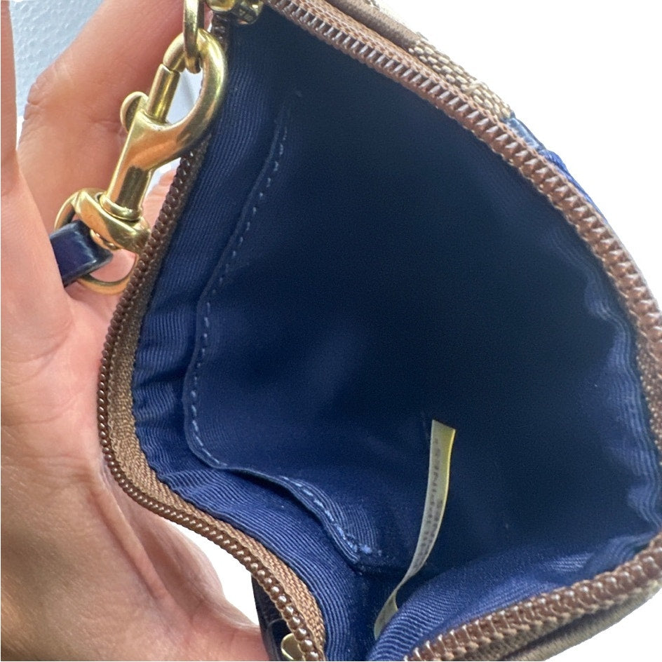 COACH Blue Brown Signature Canvas Wristlet