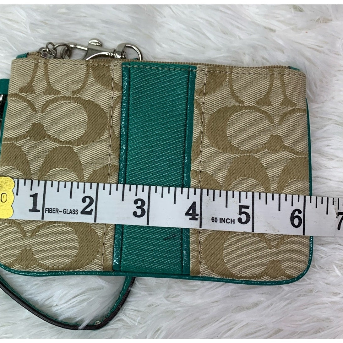 COACH Green Khaki Signature Canvas Wristlet