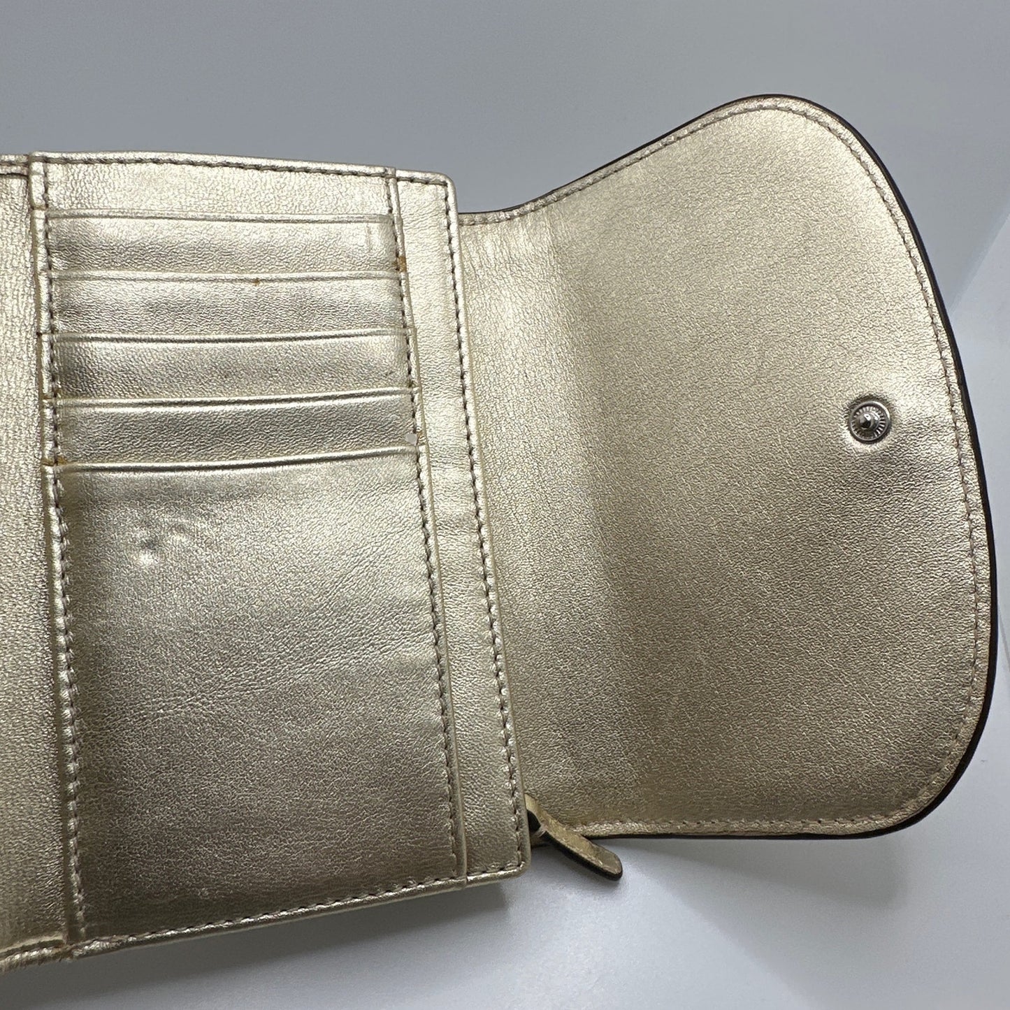 COACH Gold and off white Trifold Wallet