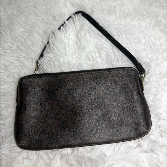 Coach Black Brown Coated Canvas Wristlet