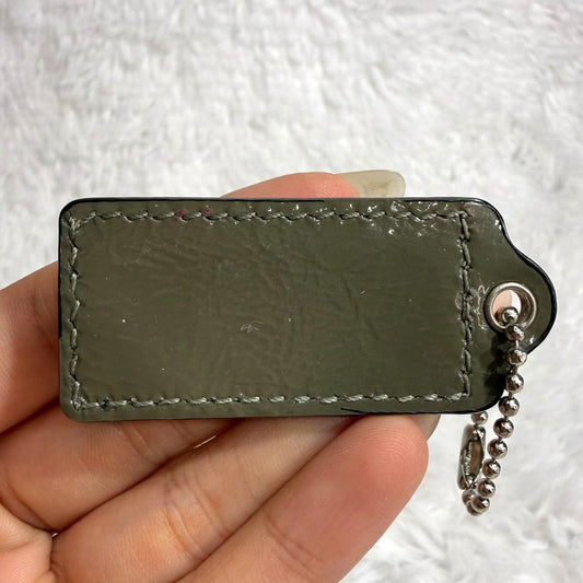 1.5" COACH Gray Patent Leather Fob Bag Charm Hang tag Hangtag
