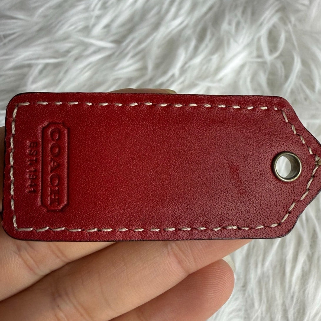 Vintage COACH y2k Brown Red Fob Bag Charm Hang tag Hangtag