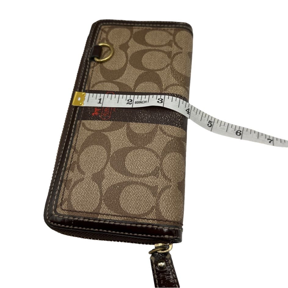 COACH Signature Brown Coated Canvas Zip Around Wallet