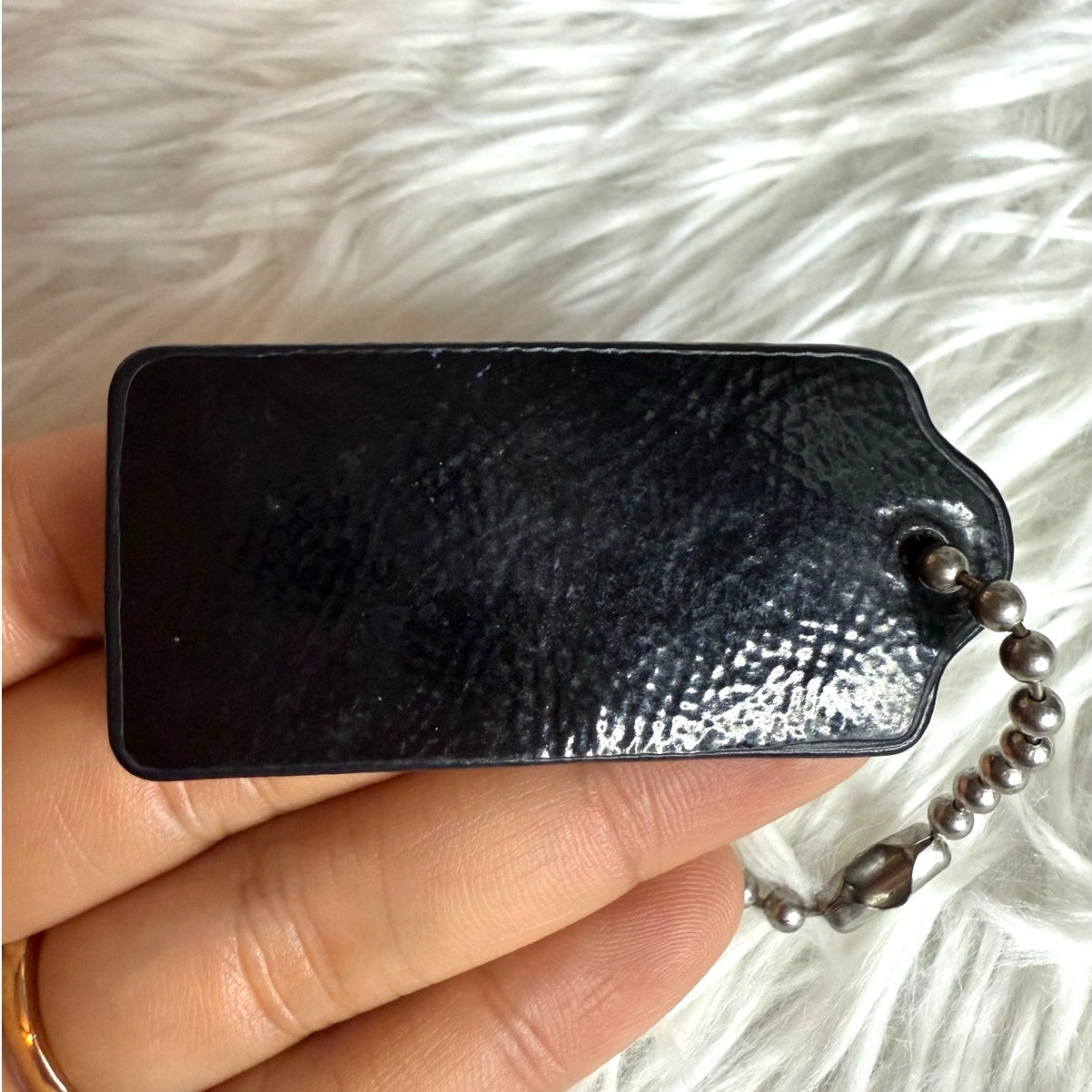 2" COACH Black Patent Leather Fob Bag Charm Hang tag Hangtag